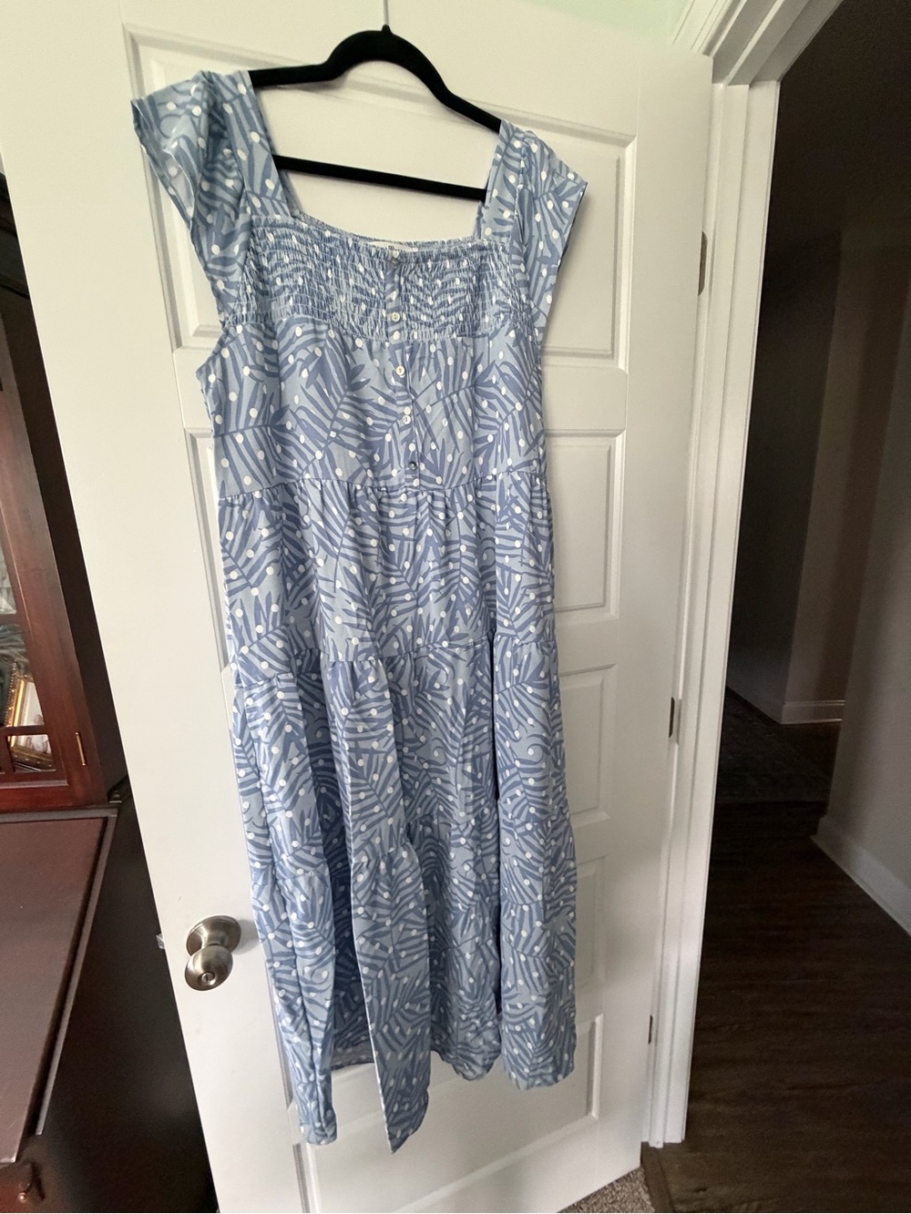 Light Blue Printed Square-Neck Maxi Dress Michelle McDowell Large EC